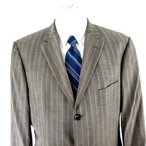 Hugo Boss Rosselini‎ Virgin Wool 3 Button Suit Jacket 42R Beige Birdseye Striped